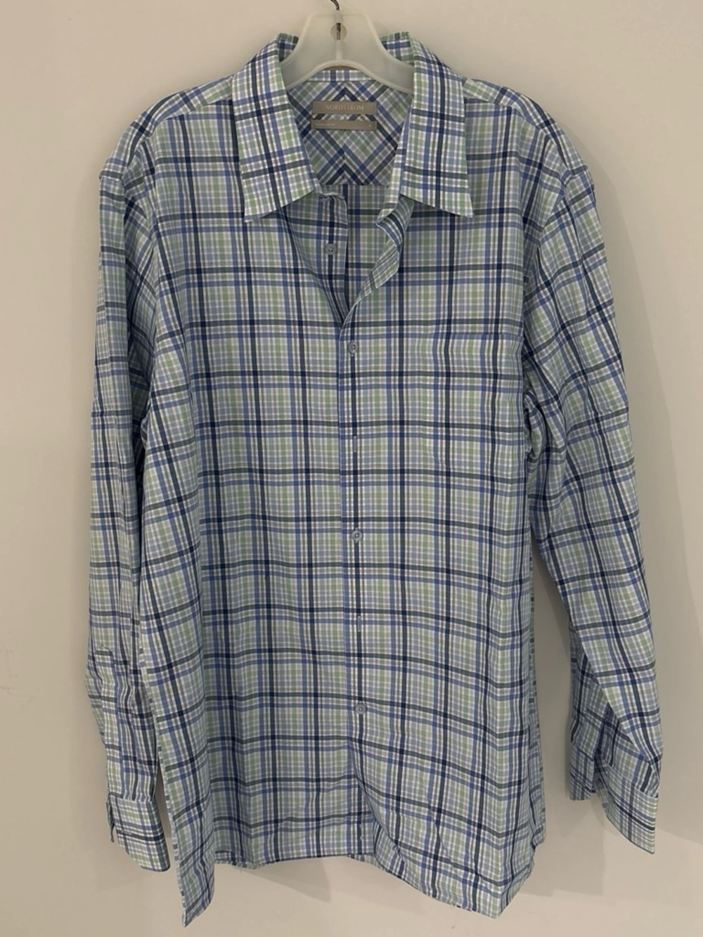 Nordstrom Blue & Green Plaid Long-Sleeve Dress Shirt